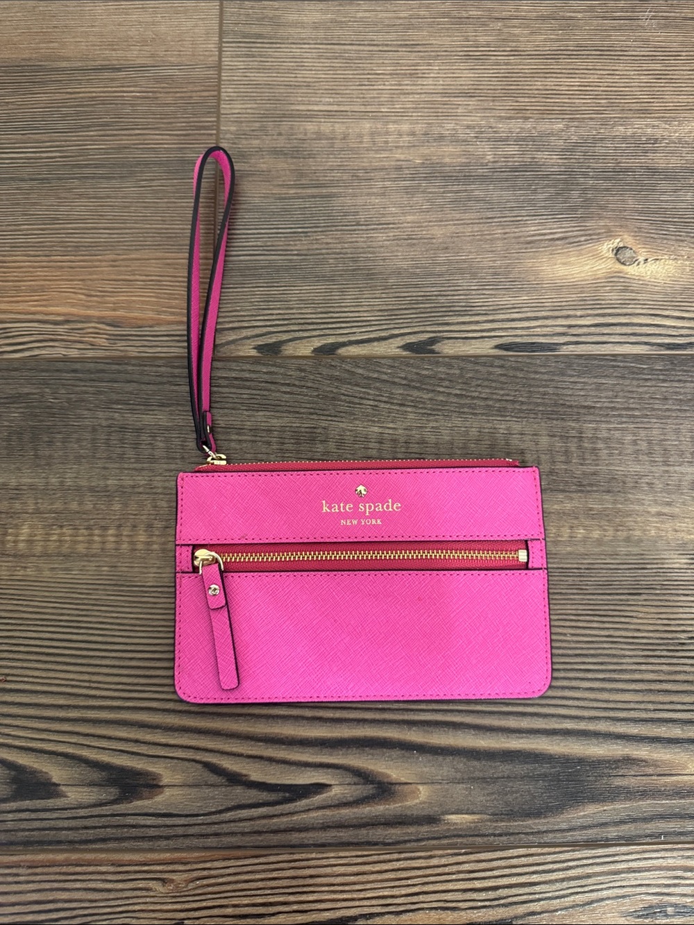kate spade Bright Pink Leather Zip Wristlet with Front Pocket